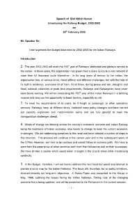 Speech of Shri Nitish Kumar Introducing the Railway Budget, 2002 -2003 on 26 Th February 2002