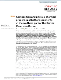 Composition and Physico-Chemical Properties of Bottom Sediments In