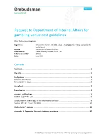 Request to Department of Internal Affairs for Gambling Venue Cost Guidelines
