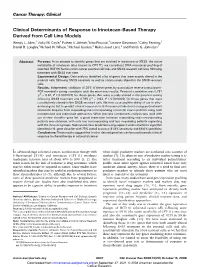 Clinical Determinants of Response to Irinotecan-Based Therapy Derived from Cell Line Models Wendy L