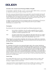 1 (8) Invitation to the Annual General Meeting of Boliden AB (Publ)