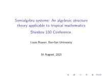 An Algebraic Structure Theory Applicable to Tropical Mathematics Shirshov 100 Conference