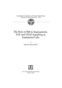 The Role of Shb in Angiogenesis, FGF and VEGF Signalling in Endothelial Cells