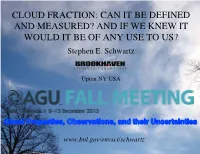 CLOUD FRACTION: CAN IT BE DEFINED and MEASURED? and IF WE KNEW IT WOULD IT BE of ANY USE to US? Stephen E