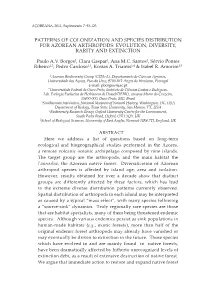 Patterns of Colonization and Species Distribution for Azorean Arthropods: Evolution, Diversity, Rarity and Extinction