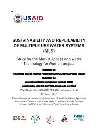 SUSTAINABILITY and REPLICABILITY of MULTIPLE-USE WATER SYSTEMS (MUS) Study for the Market Access and Water Technology for Women Project