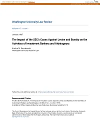 The Impact of the SEC's Cases Against Levine and Boesky on the Activities of Investment Bankers and Arbitrageurs