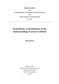 Fossil Birds: Contributions to the Understanding of Avian Evolution
