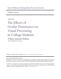 The Effects of Ocular Dominance on Visual Processing in College Students William Alexander Holland James Madison University