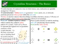 Crystal Structure of a Material Is Way in Which Atoms, Ions, Molecules Are Spatially Arranged in 3-D Space