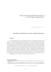 The Daimlerchrysler Merger – a Cultural Mismatch?