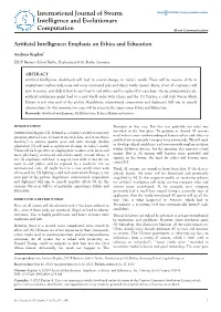 Artificial Intelligence: Emphasis on Ethics and Education