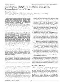 Complications of Different Ventilation Strategies in Endoscopic Laryngeal