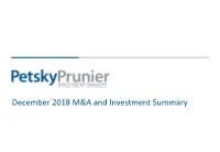 December 2018 M&A and Investment Summary