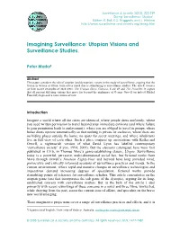 Imagining Surveillance: Utopian Visions and Surveillance Studies
