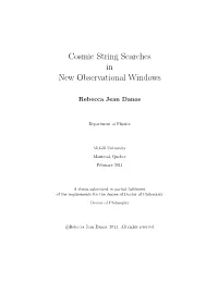 Cosmic String Searches in New Observational Windows