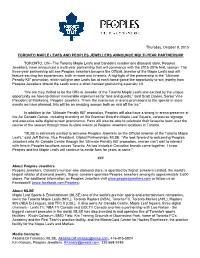 Thursday, October 8, 2015 TORONTO MAPLE LEAFS and PEOPLES