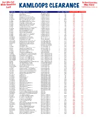 KAMLOOPS CLEARANCE * Quantities Valid As of 12/20 /16