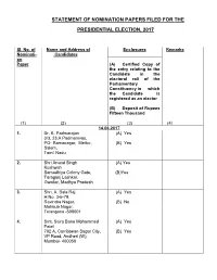 Statement of Nomination Papers Filed for The