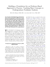 Building a Foundation for an Evidence-Based Approach to Practice: Teaching Basic Concepts to Undergraduate Freshman Students