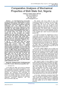 Comparative Analyses of Mechanical Properties of Ekiti State Soil, Nigeria Adetoro A