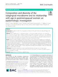 Composition and Diversity of the Subgingival Microbiome and Its Relationship with Age in Postmenopausal Women: an Epidemiologic Investigation Michael J