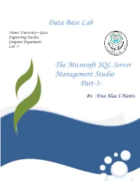 Data Base Lab the Microsoft SQL Server Management Studio Part-3