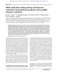 DNA Replication Timing During Development Anticipates Transcriptional Programs and Parallels Enhancer Activation