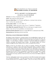 FIN 377-3: SECURITY ANALYSIS (Spring 2017) FINANCIAL ANALYST PROGRAM Instructor: Dr