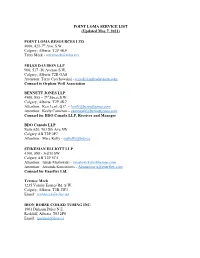 Service List As at June 7, 2021