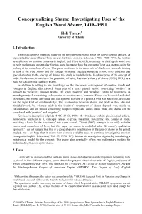 Conceptualizing Shame: Investigating Uses of the English Word Shame, 1418–1991