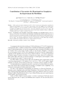 Contribution À L'inventaire Des Hyménoptères Symphytes Du
