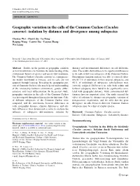 Cuculus Canorus): Isolation by Distance and Divergence Among Subspecies