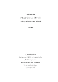 Toni Morrison: Defamiliarization and Metaphor in Song of Solomon And