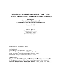 Watershed Assessment of the Lower Crum Creek: Decision Support for a Community-Based Partnership