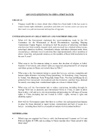 Advance Questions to China (First Batch) Uruguay