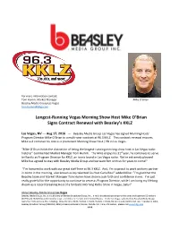 Longest-Running Vegas Morning Show Host Mike O'brian Signs Contract Renewal with Beasley's KKLZ