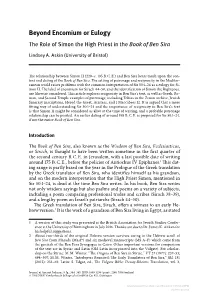 Beyond Encomium Or Eulogy the Role of Simon the High Priest in the Book of Ben Sira
