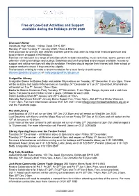 Free Or Low-Cost Activities and Support Available During The
