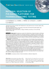 Rational Selection of Pcr-Based Platforms for Pharmacogenomic Testing