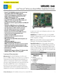 VMIVME-7648 Intel® Pentium® III Processor-Based Vmebus Single Board Computer