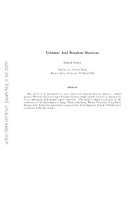 Volumes and Random Matrices