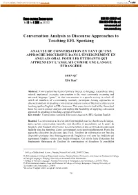 Conversation Analysis As Discourse Approaches to Teaching EFL Speaking