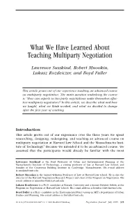 What We Have Learned About Teaching Multiparty Negotiation