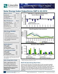 Solar Energy Index Outperforms S&P in Q3 2010