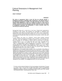 Cultural Dimensions in Management and Planning