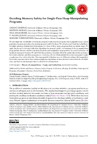 Deciding Memory Safety for Single-Pass Heap-Manipulating Programs