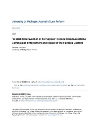 Federal Communications Commission Enforcement and Repeal of the Fairness Doctrine