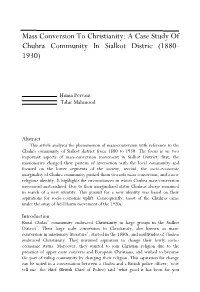 Mass Conversion to Christianity: a Case Study of Chuhra Community in Sialkot Distric (1880- 1930)
