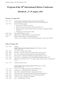 Program of the 34 International Meteor Conference
